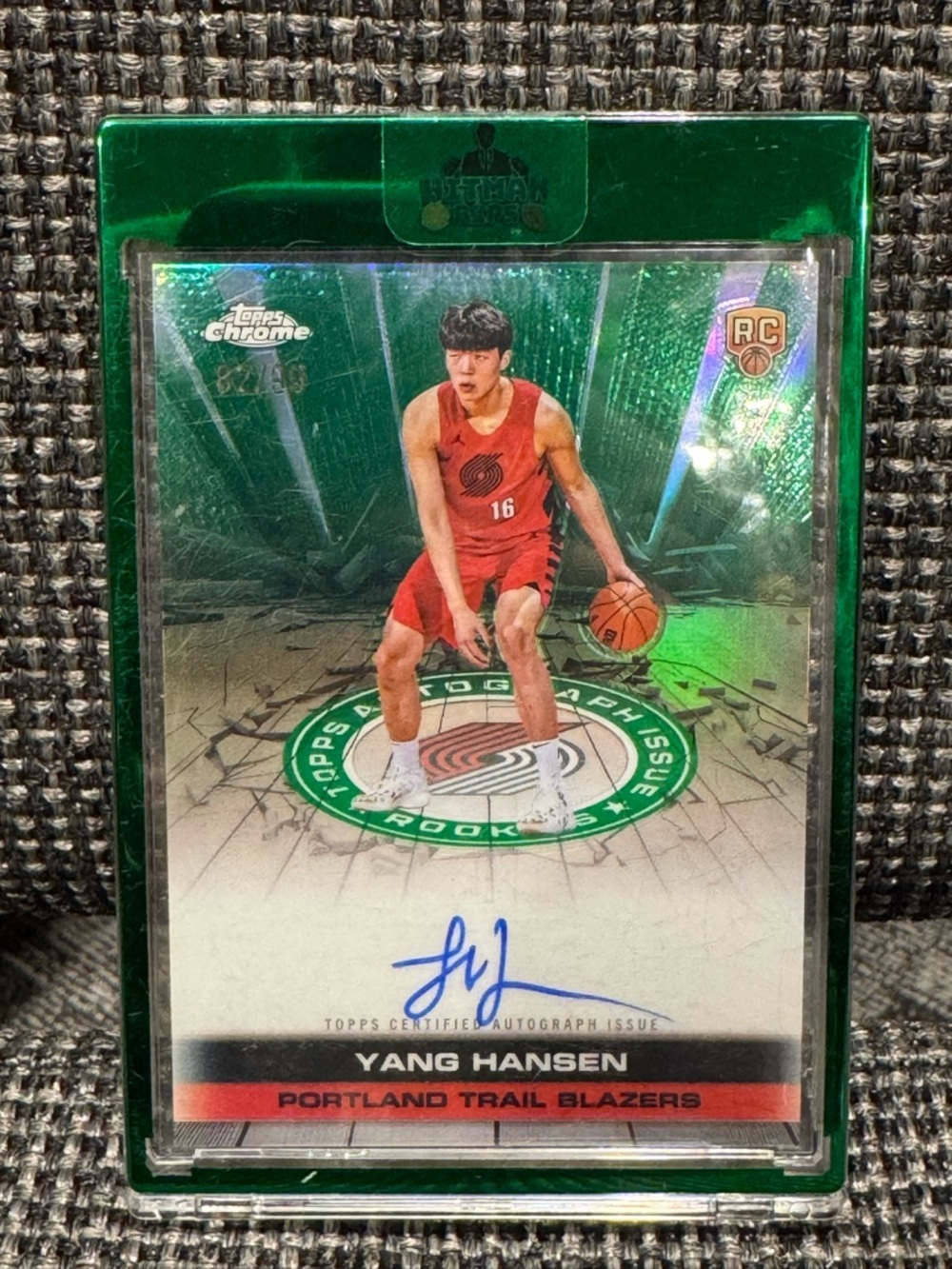 2025-26 Topps Chrome Yang Hansen RC Autograph Green Refractor 82/99 Portland
